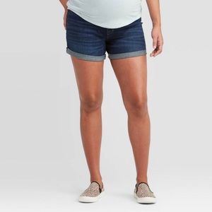 Maternity crossover midi jean shorts by Isabel